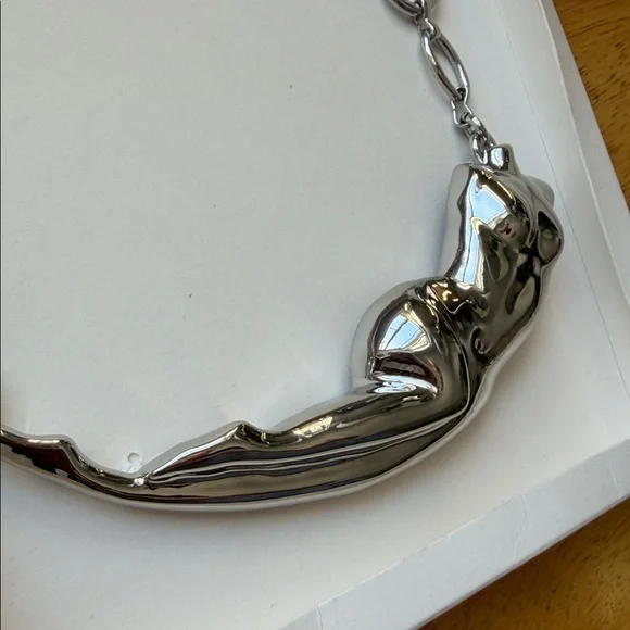 Zara Abstract Sculptured Torso Body Silver Chain Link Necklace Bold Artsy NWT - Picture 6 of 12